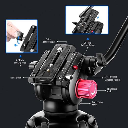NEEWER 79"/200cm Video Tripod, Heavy Duty Aluminum Alloy Camera Tripod Stand - Image 4