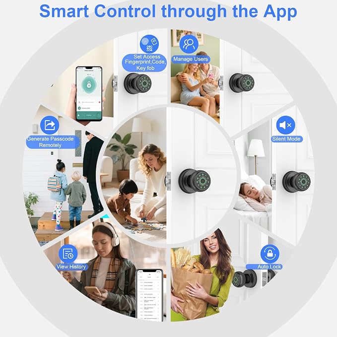 BIWIBON 5-in-1 Smart Door Knob, Fingerprint Door Knob - Image 3