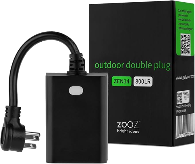 Zooz 800 Series Z-Wave Long Range Outdoor Double Plug ZEN14 | Hub Required | by ZOOZ
