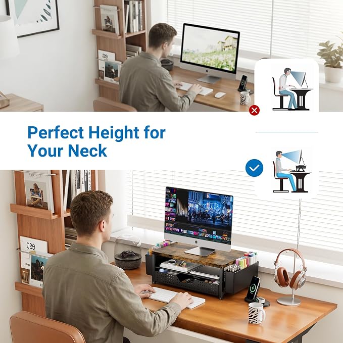 OPNICE Wood Desk Organizers and Accessories, 2-Tier Computer Monitor Stand Riser - Image 4