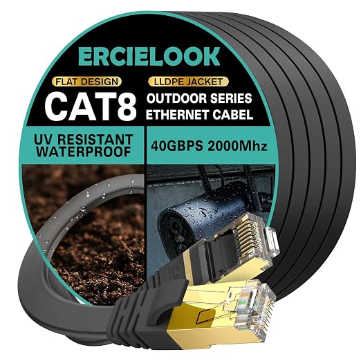 Ercielook CAT8 Ethernet Cable 150 ft High Speed, Shielded Flat Internet Cable by Ercielook