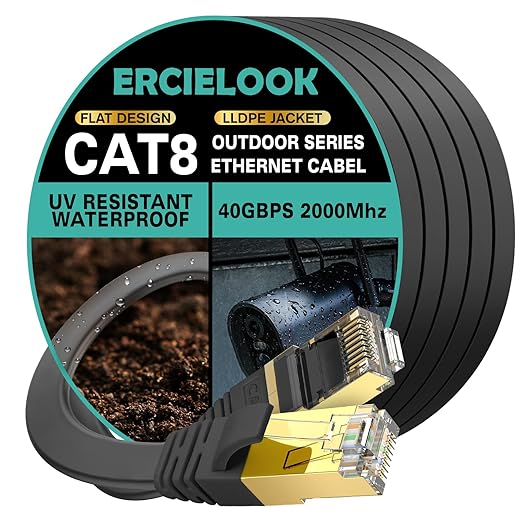 Ercielook CAT8 Ethernet Cable 100 ft High Speed, Shielded Flat Internet Cable by Ercielook