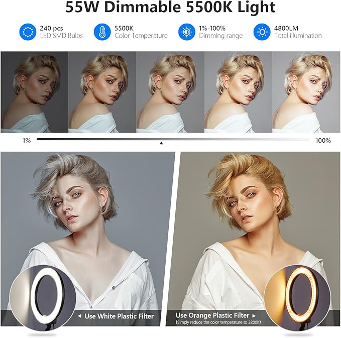 Neewer 18-Inch Ring Light, 55W Dimmable 5500K Light - Image 3