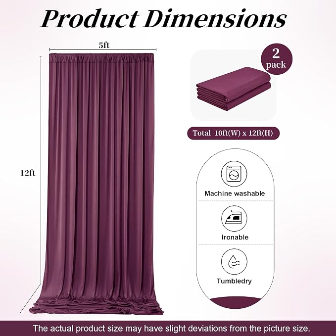12ft x 10ft Burgundy Backdrop Curtains - Image 7