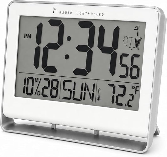 Atomic Digital Wall Clock, Battery-Operated, Large 2" LCD Numbers, Self-Setting by Ken-Tech