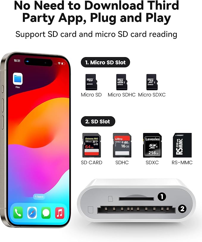 USB C SD Card Reader for iPhone 15 16/iPad/MacBook/Mac, xdgeLoad USB-C Type C - Image 2