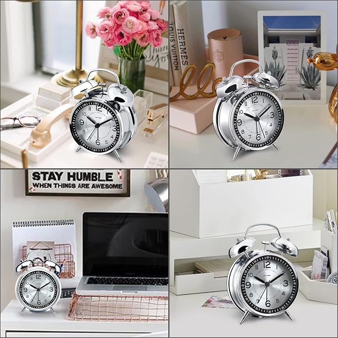 Peakeep Loud Alarm Clock for Heavy Sleepers Adults, Metal 4.5" Twin Bell - Image 4