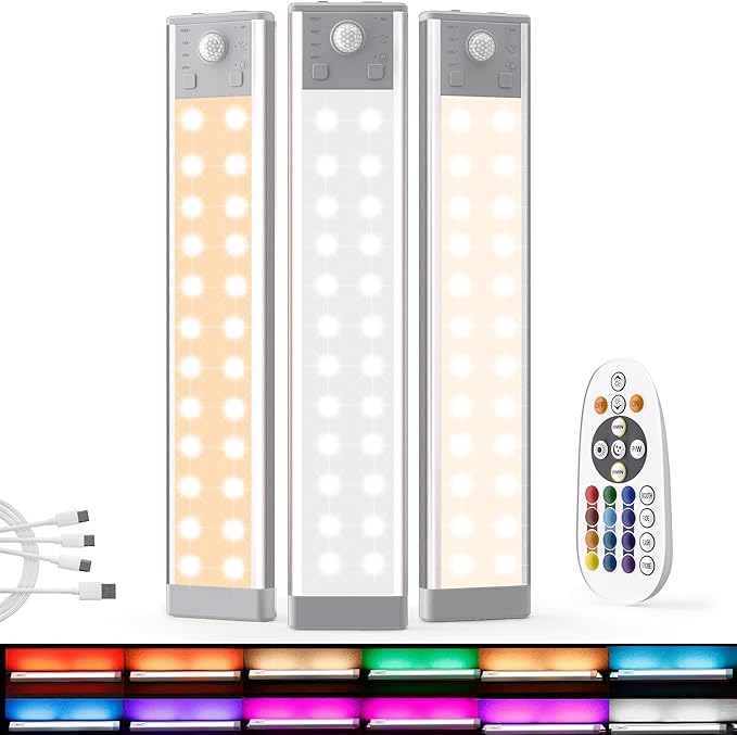 Under Cabinet Lights with Charging Station, 24LED Dimmable Rechargeable Motion by Hopedone