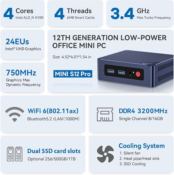 Beelink Mini PC, MINI S13 Intel Twin Lake N100, Mini Computer 16GB DDR4 RAM - Image 2