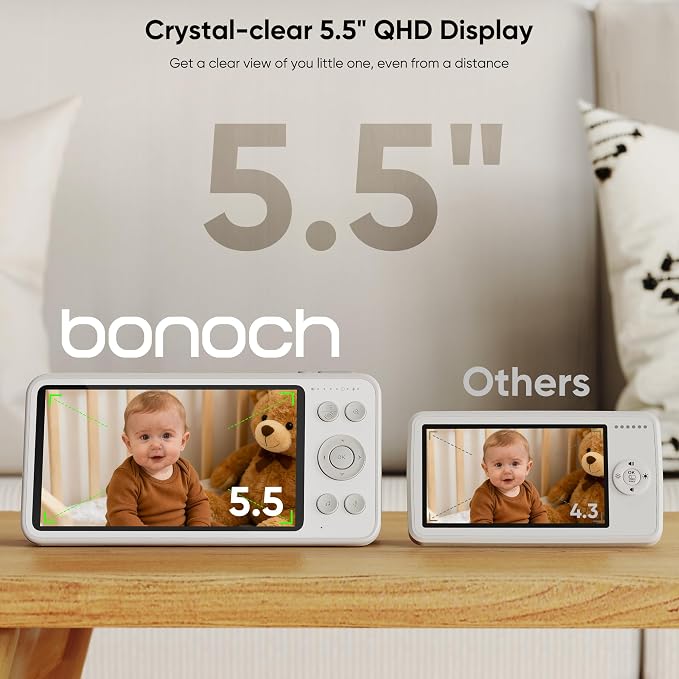 bonoch 2K Baby Monitor with 2 Cameras, 5.5" Split Screen Dual Video Monitor - Image 8