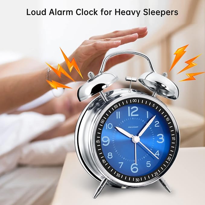 Peakeep Loud Alarm Clock for Heavy Sleepers Adults, Metal 4.5 Inches Twin Bell - Image 2