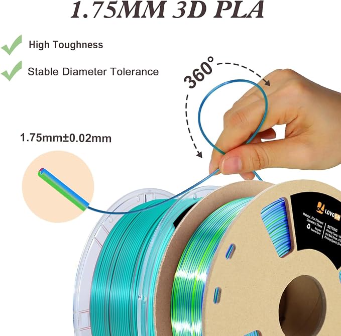 LOVOON Silk PLA 3D Printer Filament Bundle 2 KG, PLA Filament 1.75mm, Shiny - Image 5