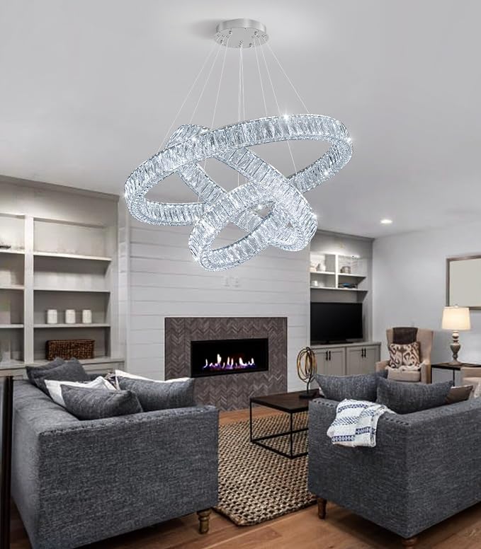 HAIXIANG Modern Glam Chandelier Crystal LED Remote Rings Chandelier Adjustable - Image 6