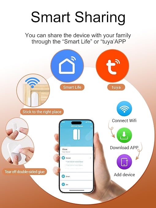 Heiman WiFi Door Window Alarm Sensor, Smart Wireless Magnetic Contact Sensor - Image 3