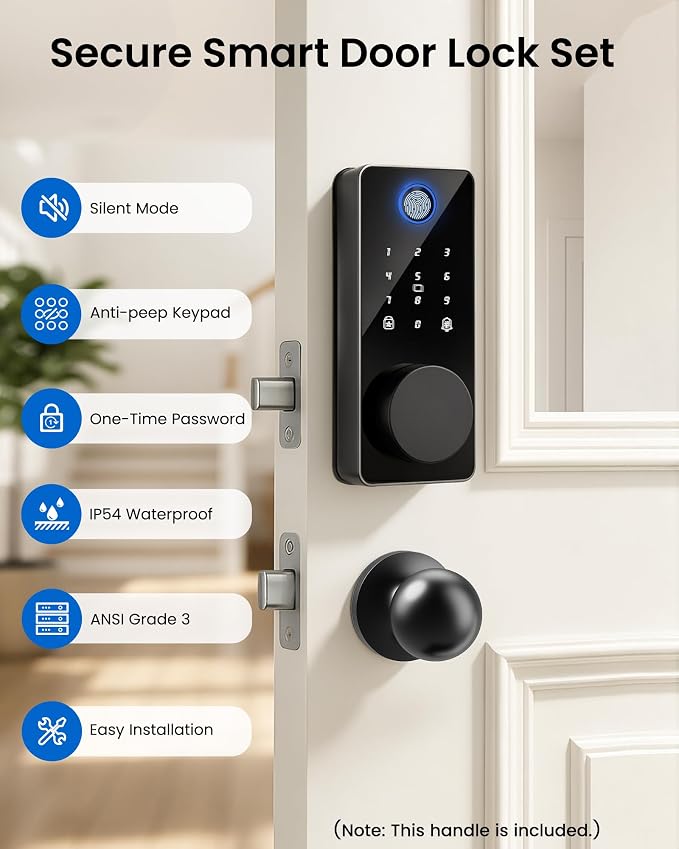 Smart Deadbolt Lock with 2 Knobs, 5-in-1 Keyless Entry Door Lock with - Image 7