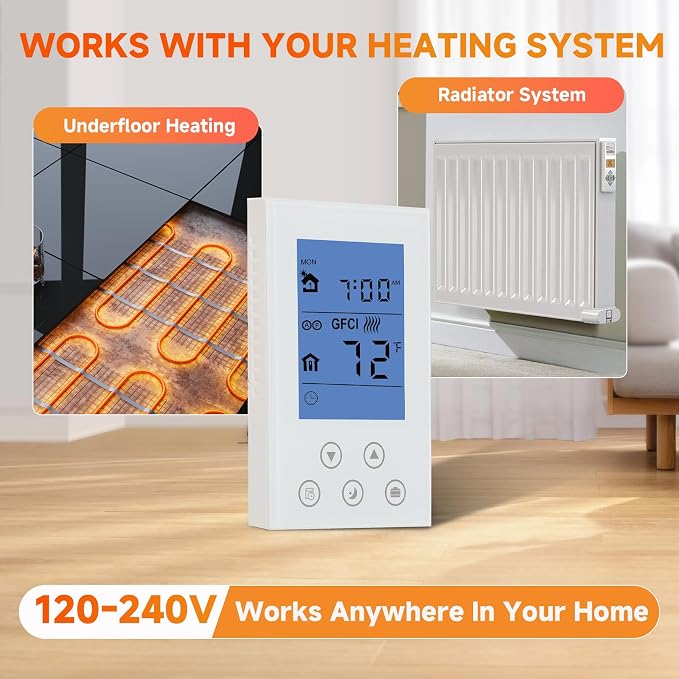 7-Day Programmable Thermostat for House Radiant Underfloor Heating, Home Floor - Image 3