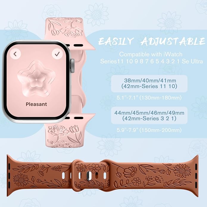 SNBLK 6 Pack Floral Engraved Bands Compatible - Image 9