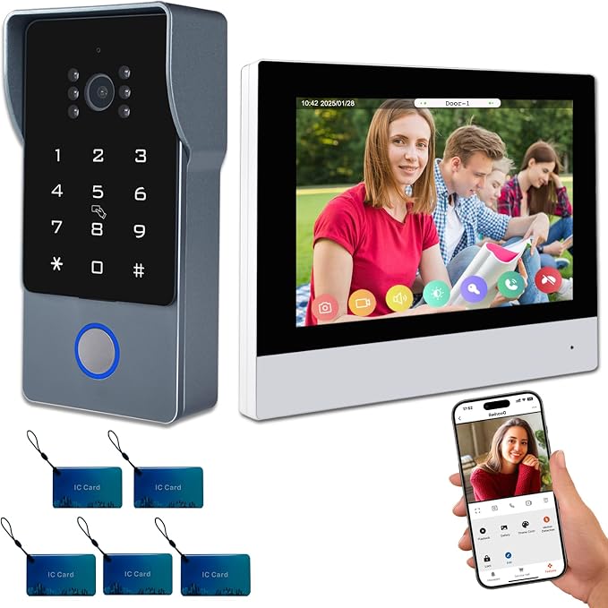 2-Wires Video Intercom System, 7 Inch 1080P WiFi Touch ScreenVideo Doorbell by AMOCAM