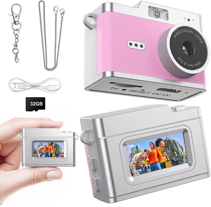 Mini Keychain Digital Camera 1080P, Ultra-Portable Small Retro Camera 32GB Card by Iyoyo