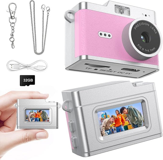 Mini Keychain Digital Camera 1080P, Ultra-Portable Small Retro Camera 32GB Card by Iyoyo
