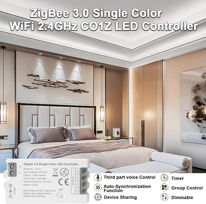 Tuya Zigbee 3.0 Single Color LED Strip Controller PWM Dimmer 2 Pin V+ V- DC 5V - Image 7