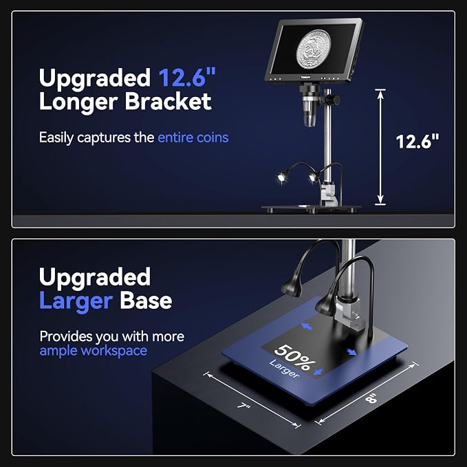 TOMLOV DM9 Max Digital Microscope: 20MP 10.1" 1500X HD IPS Coin Microscope - Image 5
