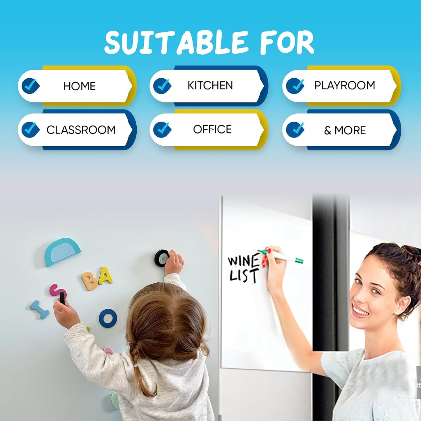 YOUNGJQ Large Magnetic Whiteboard for Wall 72" x 40", Self-Adhesive Magnetic Dry Erase White Board Sticker, Peel and Stick Sheet for Conference Room Office Home