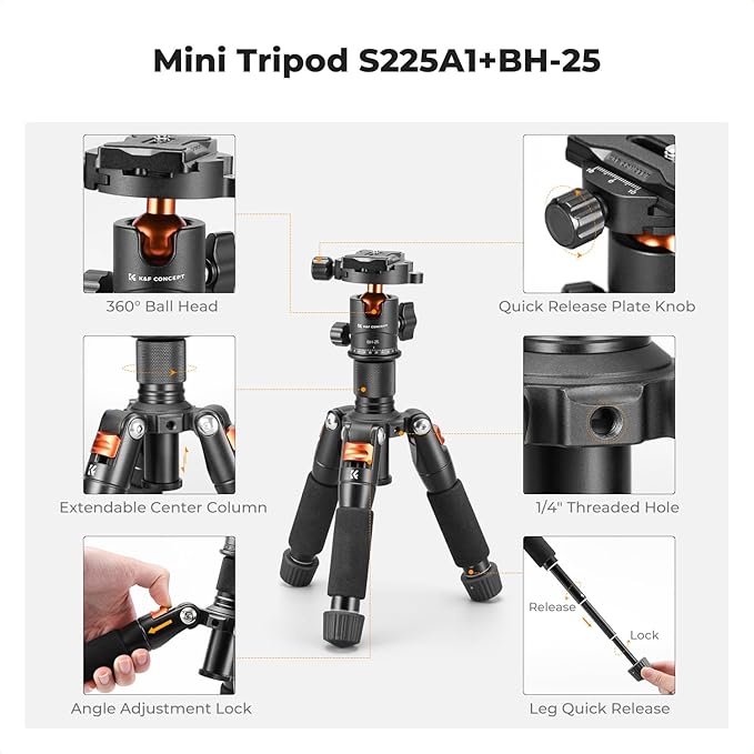 K&F CONCEPT Mini Desktop Tripod, 20.5''/ 52cm Compact Desk Tripod - Image 3
