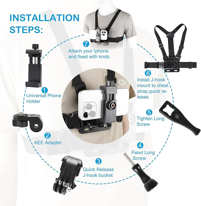 PellKing Mobile Phone Chest Strap Harness Mount Head Strap Holder Kit - Image 6