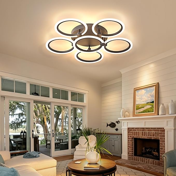 LED Ceiling Light, 6-Ring Modern Flush Mount Fixture, 77W Dimmable 3000K–6500K - Image 8