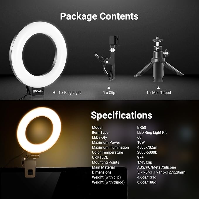 NEEWER Basic 5" Ring Light for Video Conference Lighting, Clip on Light Kit - Image 8