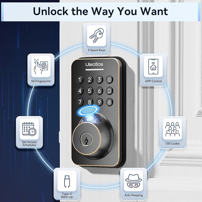 Ulecoce Fingerprint Keypad Deadbolt - Image 2