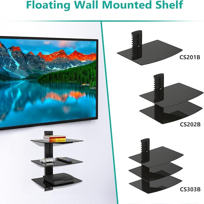 WALI Floating TV Shelf, 3 Tier Glass Projector Shelf - Image 6