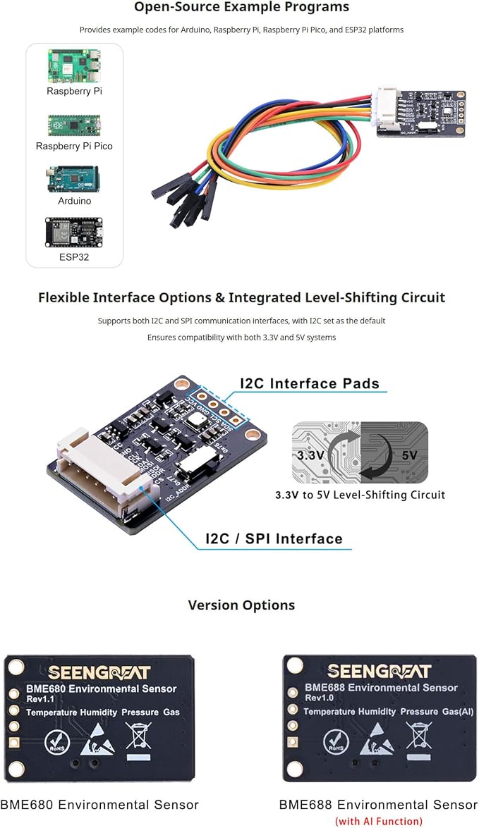 BME680 Environmental Sensor, Supports Temperature, Gas Detection, I2C & SPI - Image 4