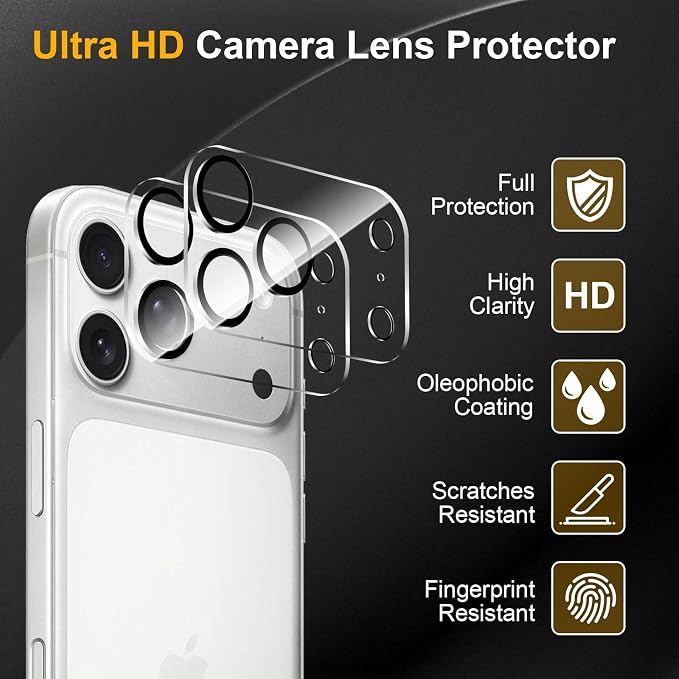 3 Pack Camera Lens Protector for iPhone 17 Pro Max, Tempered Glass, - Image 5