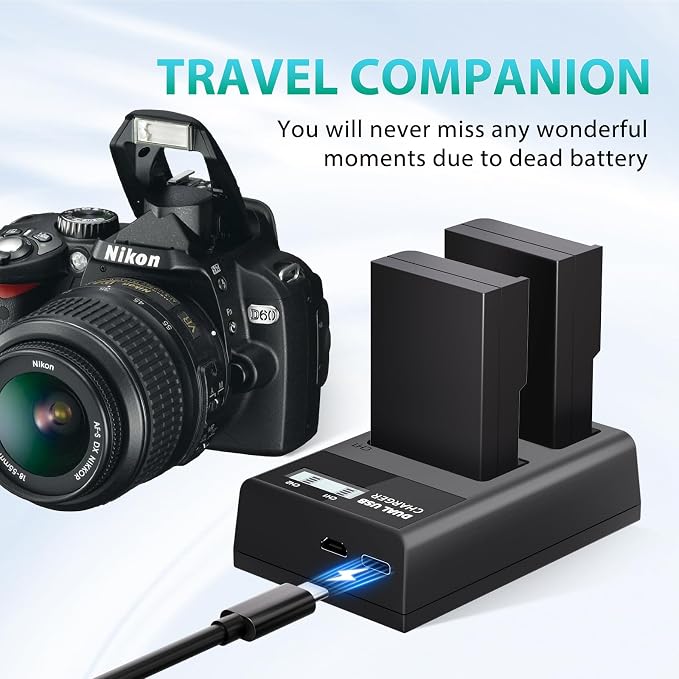 LP EN-EL9 EN EL9a Battery Charger, LCD Display & USB-C Dual Slot Charger - Image 6