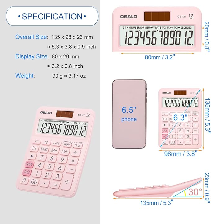 Pocket Small Size Desk Calculator, 12 Digit Large LCD Display, Basic Tax - Image 5
