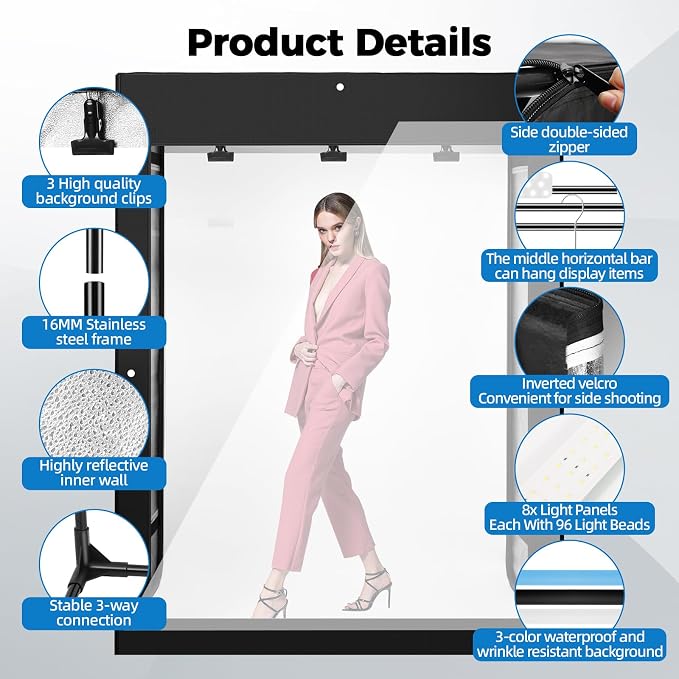 Photo Light Box, Portable 47"x39"x78" Photo Studio Light Box, Shooting Tent Kit - Image 6