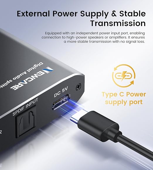 NEWCARE Digital Optical Splitter 1 in 2 Out, SPDIF Toslink Optical Audio Cable - Image 5