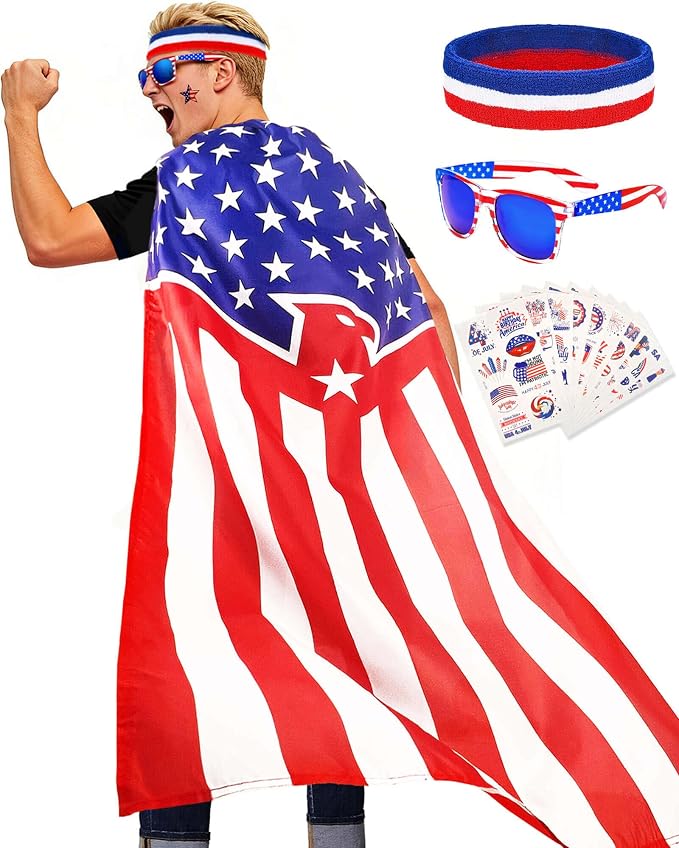 250 Year Wearable American Flag Cape Costume Set 250th Anniversary Merchandise by YUSPENYE