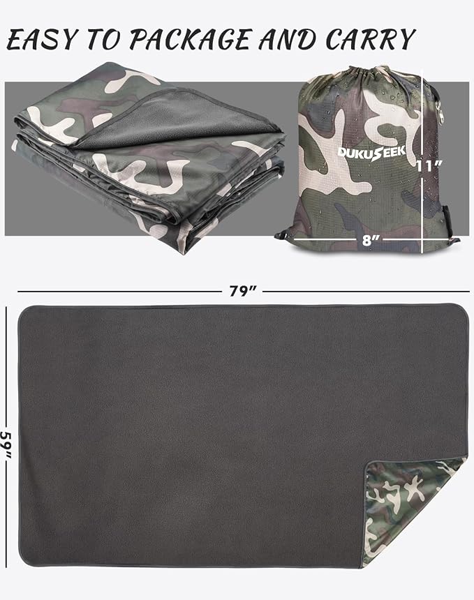 DUKUSEEK Hooded Stadium Blanket, Camouflage Waterproof Windproof Outdoor Fleece - Image 6