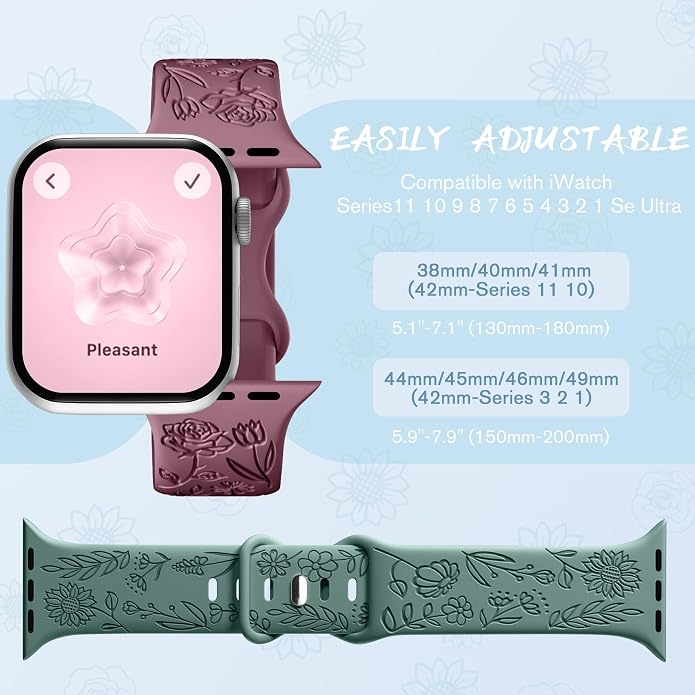 SNBLK 6 Pack Floral Engraved Bands Compatible - Image 9