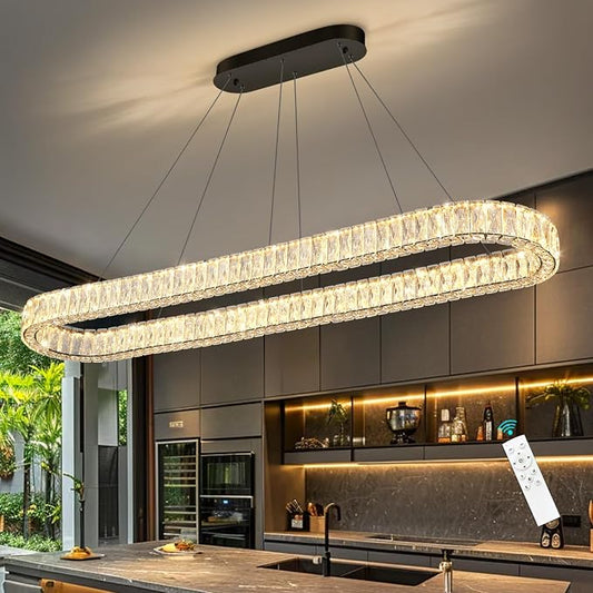 HAIXIANG Crystal 59 Inch Long Chandelier Modern Dimmable LED Chandeliers by HAIXIANG
