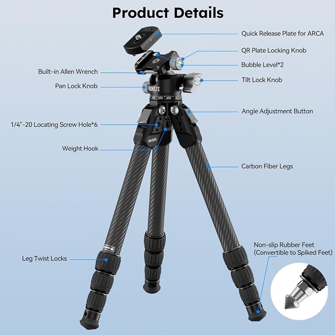 SIRUI 31.5" Compact Carbon Fiber Small Desktop Tripod - Image 3