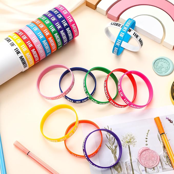 100 Pcs Student of The Month Silicone Wristbands 10 Assorted Color Reward - Image 3