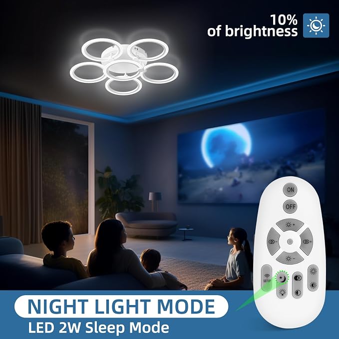 LED Ceiling Light, 6-Ring Modern Flush Mount Fixture, 77W Dimmable 3000K–6500K - Image 7