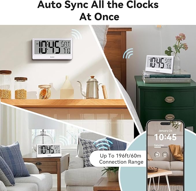 Baldr Digital Clock with Bluetooth Auto Time Sync, No App Required, Large - Image 4