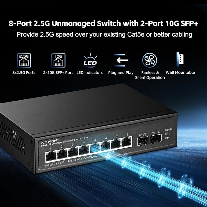 10 Port 2.5G Switch, 2x10G SFP+ Port, 8x2.5G Base-T Ports Compatible - Image 2