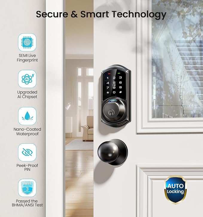 Veise VE07 Fingerprint Smart Door Lock, 7-in-1 Keyless Entry Deadbolt - Image 5