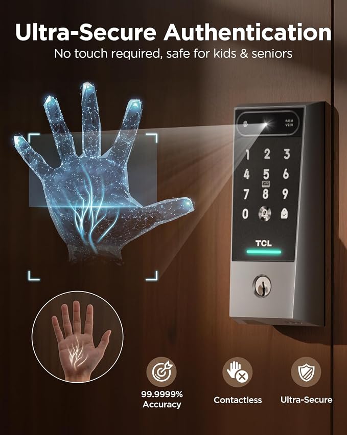 TCL Smart Lock D2 Pro, Palm Vein Keyless Entry Deadbolt, Wi-Fi Keypad Door Lock - Image 2
